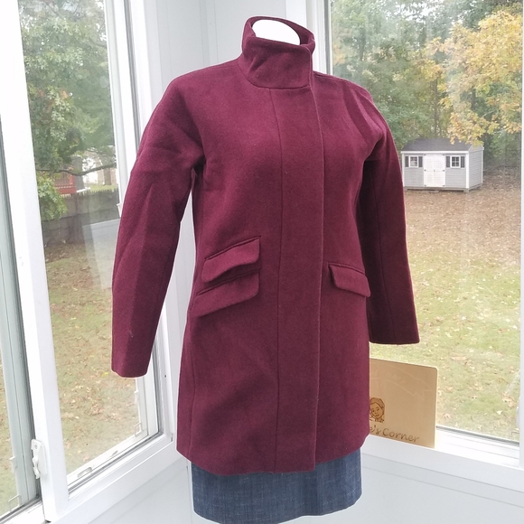 24 Hour Price drop J.Crew Wine Italian Stadium Wool Cocoon Coat Size8 - Picture 2 of 13